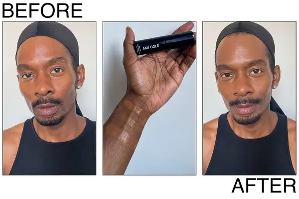 Before and after Giorgio Armani Beauty Luminous Silk Foundation application