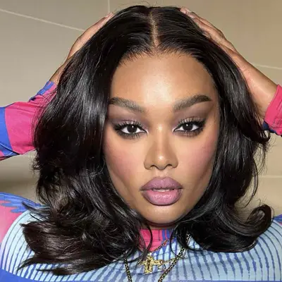 Precious Lee in powder pink makeup