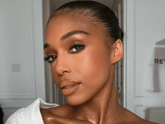 lori harvey wearing brown monochrome makeup