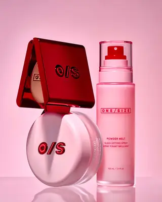 A selection of One/Size products set against a pink background.