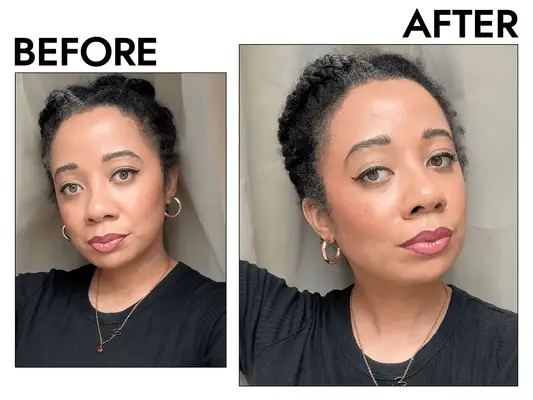 MYM Beauty editor before and after trying One/Size Powder Melt Glass Skin setting spray