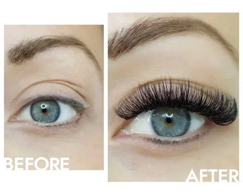 russian volume lash extensions before and after