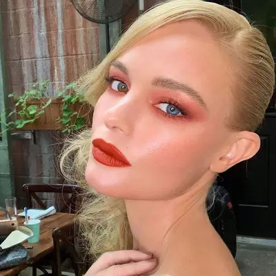 Kate Bosworth in sheer and scarlet red eyeliner