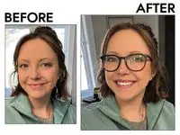 A person before and after applying Physicians Formula Murumuru Butter Bronzer