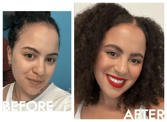 woman with eyebrow extensions before and after photo 