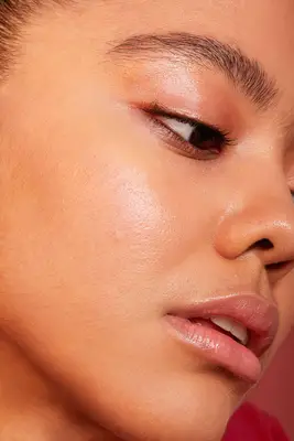 closeup of flawless skin and no-makeup look