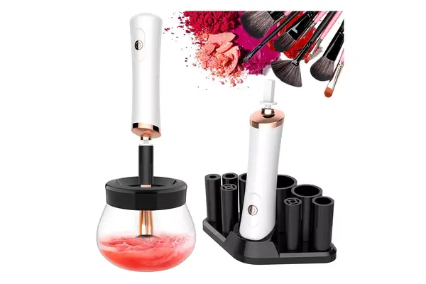 RICRIS Makeup Brush Cleaner and Dryer Machine Deep Clean Fast Dry, Make up Brush Cleansers Tools with 8 Elastic Rubber Connector Fit Most Cosmetic Brushes