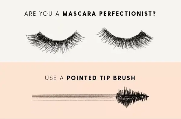 A graphic showing a pointed tip mascara brush