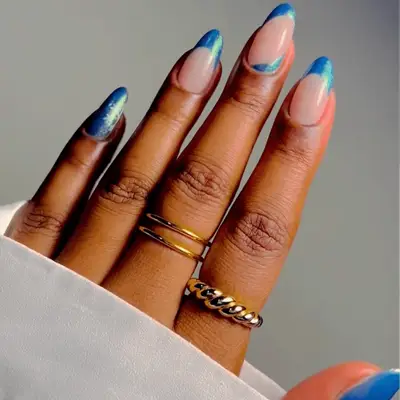 neutral manicure with silver star accents