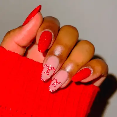 black french tips with snowflake designs