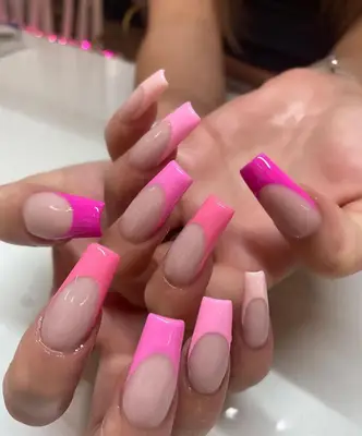 Pink gradient French nails. 