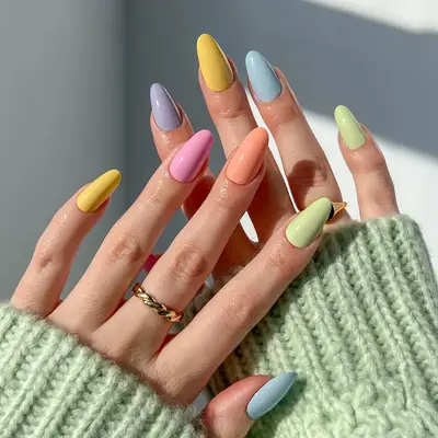 a pastel skittle manicure