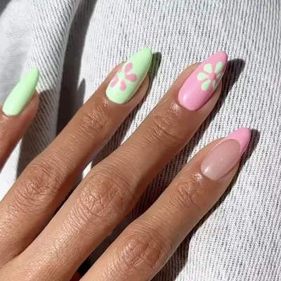 a mint green mani with solids and french tips