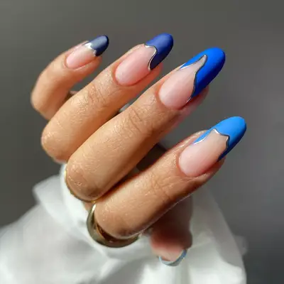 gradient blue wavy french tips