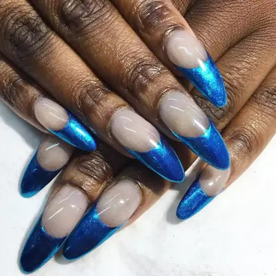 chrome royal blue manicure