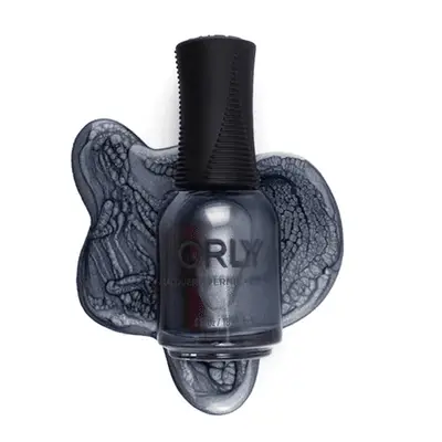 Bottle of light gray nail polish on white background.