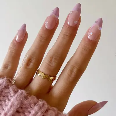 Millennial pink French manicure with 3D droplets