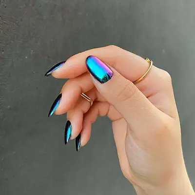 two-tone blue chrome nails