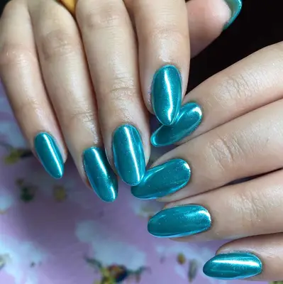 teal chrome nails