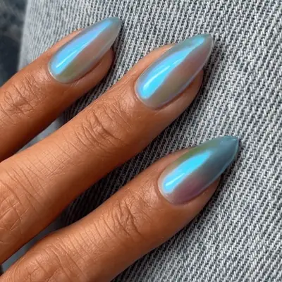 short blue chrome nails