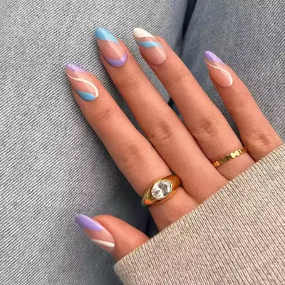 pastel blue and pink mismatched nails