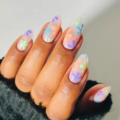 lavender and pink ombre nails with shimmery top coat
