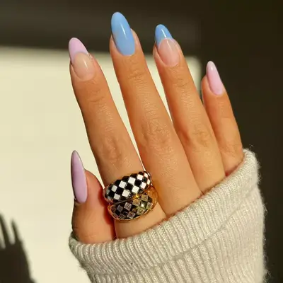 baby blue and pink manicure