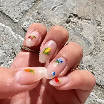 Russian manicure with fruit nail art