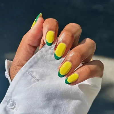 Yellow and green French manicure