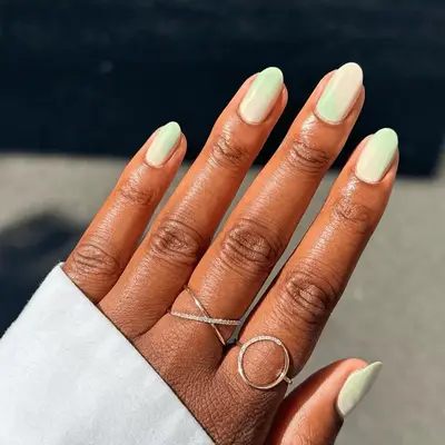 Green and peach gradient nails