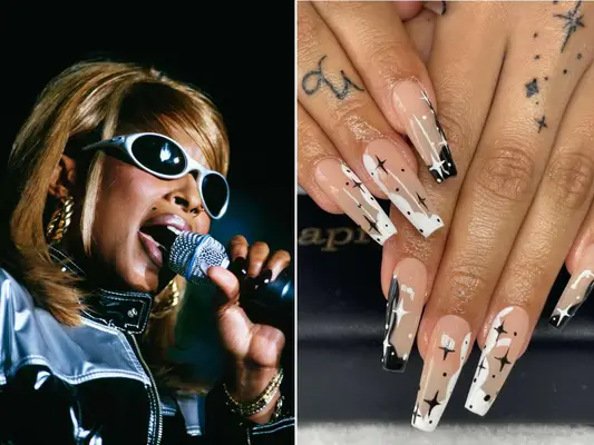 Mary J Blige with square nail extensions in the 90s