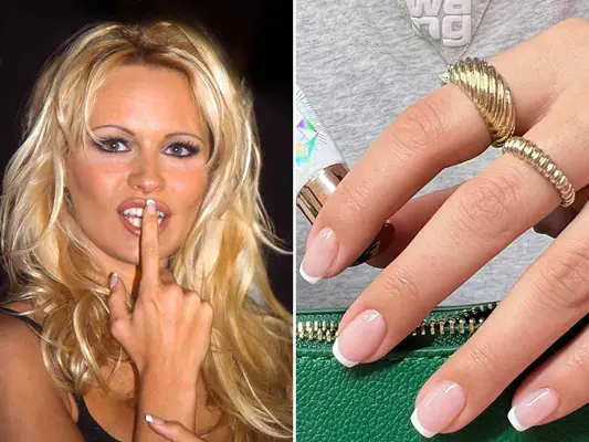 Pamela Anderson Square French 90s Nail Trend