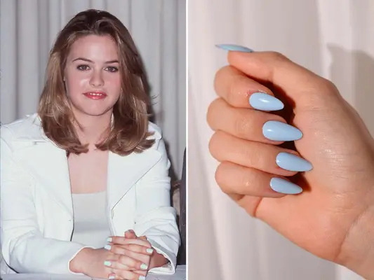 Alivia Silverstone Blueberry Milk Color 90s Nail Trend