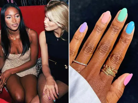 Claudia Schiffer Skittle Colored 90s Nails Trend