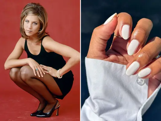 Jennifer Aniston Milky Hue 90s Nail Trend