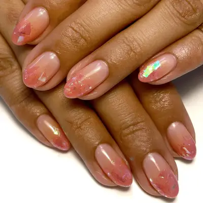 Chrome French manicure with prismatic hologram gradient tips