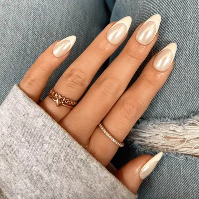 Almond nails with french manicure and chrome finish