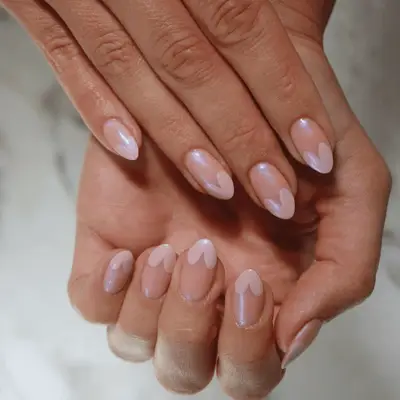 Chrome french manicure with heart-shaped tips