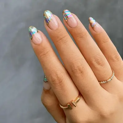 French manicure with molten metallic melting tips