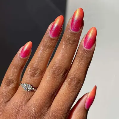 manicure with coral and hot pink ombre