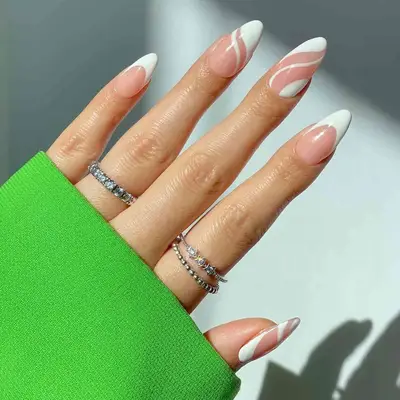 White Swirls Wedding Nails