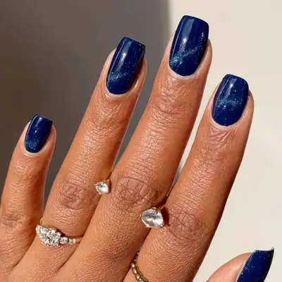 Navy Blue Velvet Nails - MYM Beauty Velvet Nails for Fall 