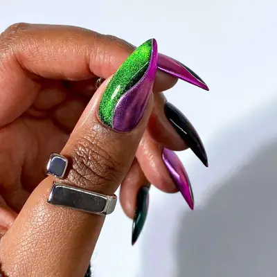 Purple and Green Velvet Swirls - MYM Beauty Velvet Nails for Fall 