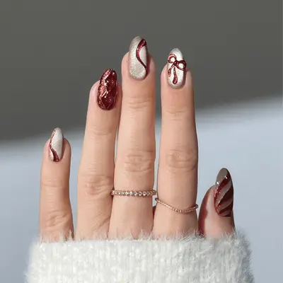 Candy Cane Heart Nails