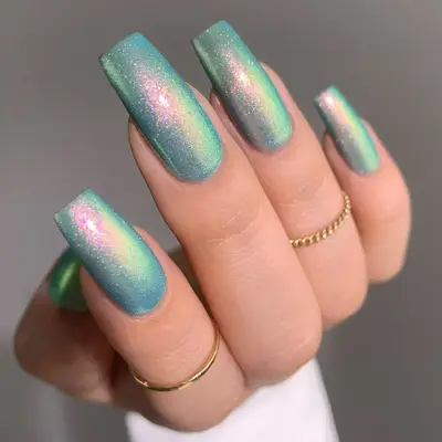 Ocean inspired cat eye nails
