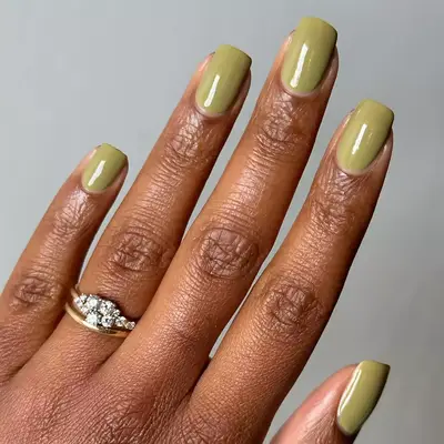 muted green matcha latte nails