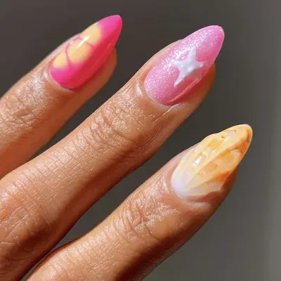 Manicured nails with diverse artistic designs