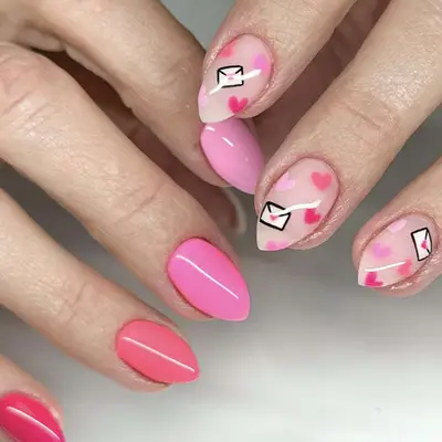 pink nails with valentine
