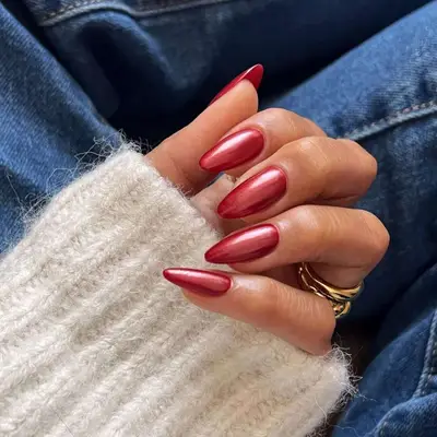cranberry red chrome nails