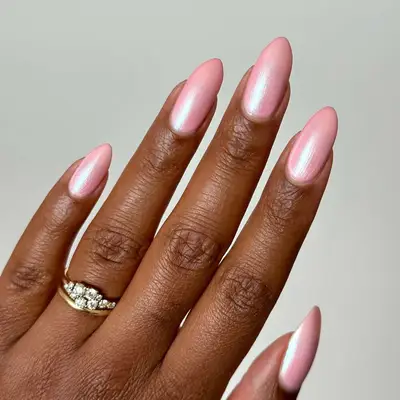 an icy pale pink manicure
